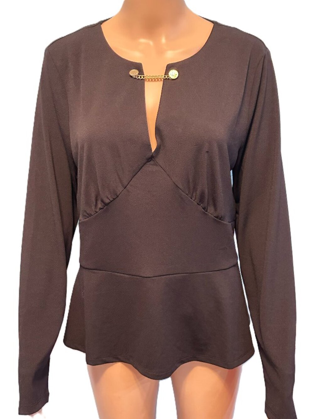 MICHAEL Michael Kors Black Gold Chain Peplum Blouse Top Size L